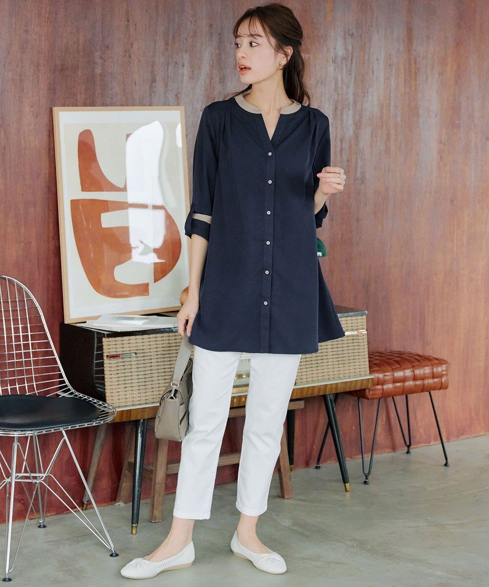 Tiaclasse 【洗える】クレリックシャツチュニックブラウス 