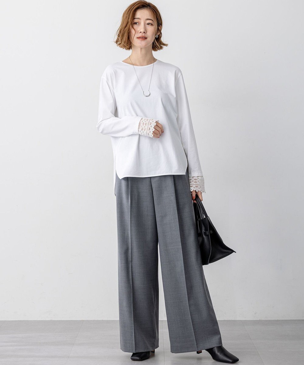 23区 S 【洗える】ナチュラルコットンベア レースレイヤード カットソー 