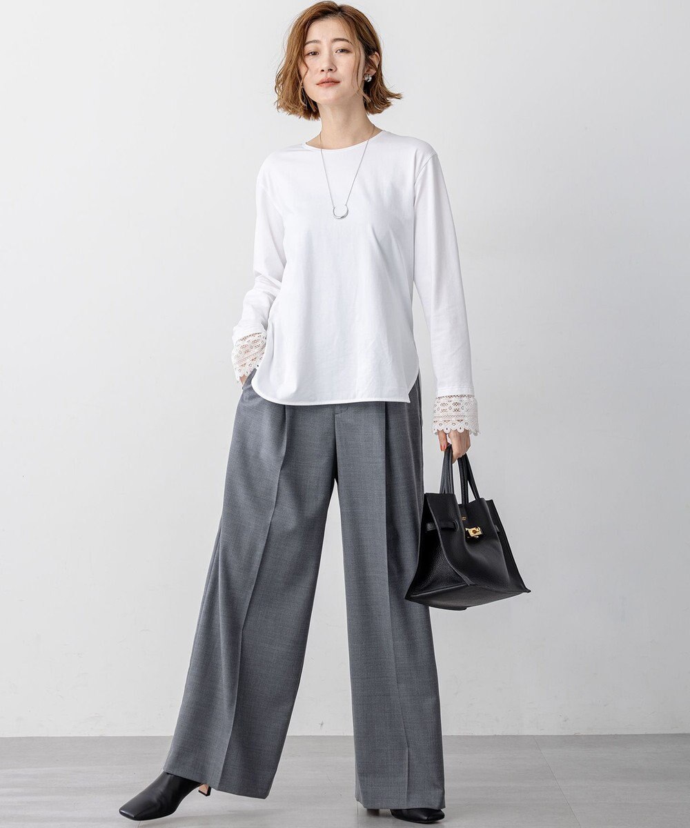 23区 S 【洗える】ナチュラルコットンベア レースレイヤード カットソー 