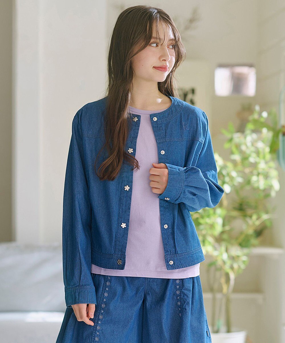 組曲 KIDS 【150-160㎝】 フラワーボタンデニムジャケット 
