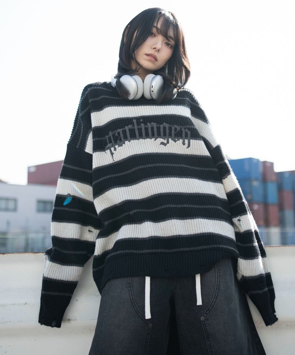 WEGO 【ユニセックス着用ITEM】アゼアミボーダーニットプルオーバー 