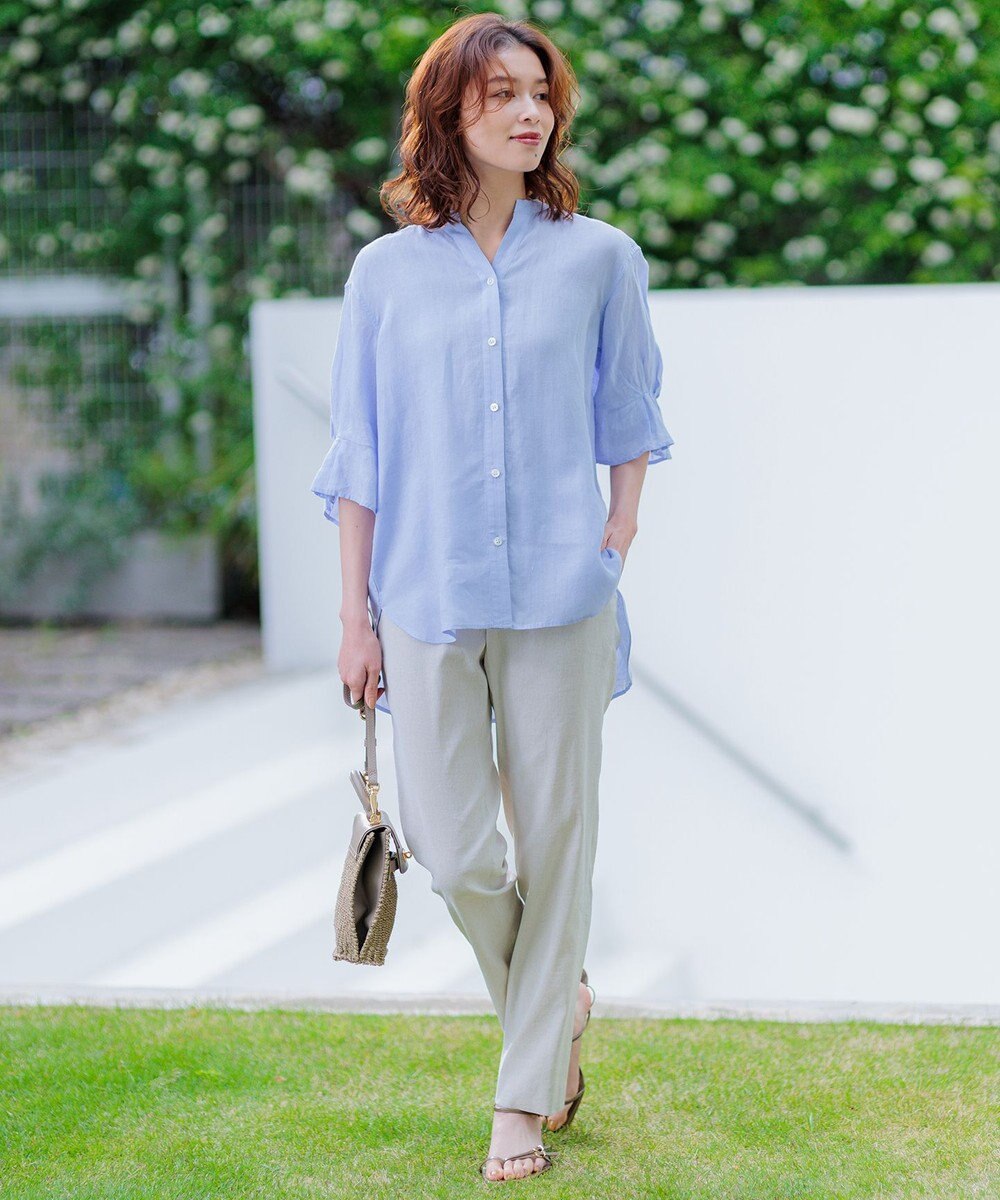 23区 L 【洗える】リネンレーヨンストレッチ テーパードパンツ 