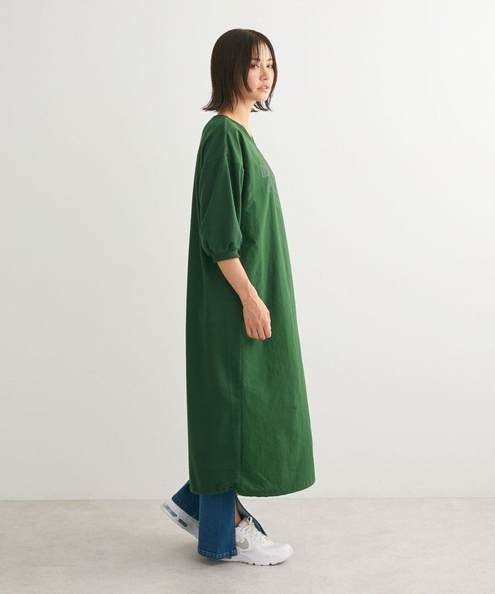 Green Parks ７分袖裏毛ドッキングロゴワンピース 