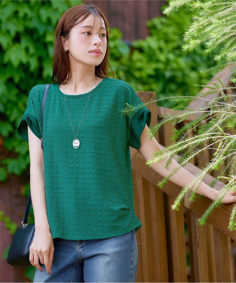 Tiaclasse 【洗える】ふくれジャカードカフス付きカットソー 