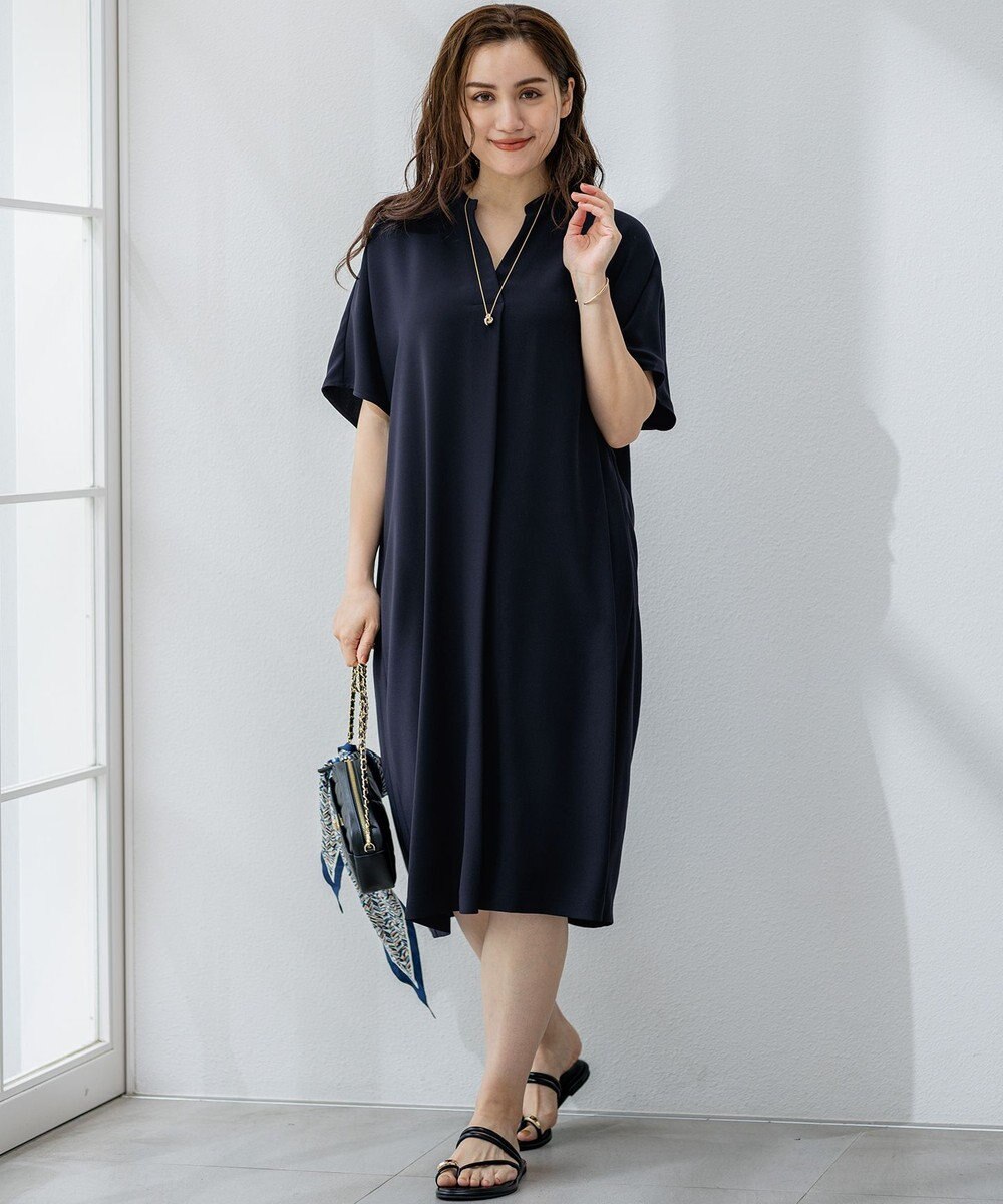 23区 L 【Lサイズ限定/吸水速乾/UVカット/接触冷感/】ストレッチジョーゼット 半袖ワンピース 