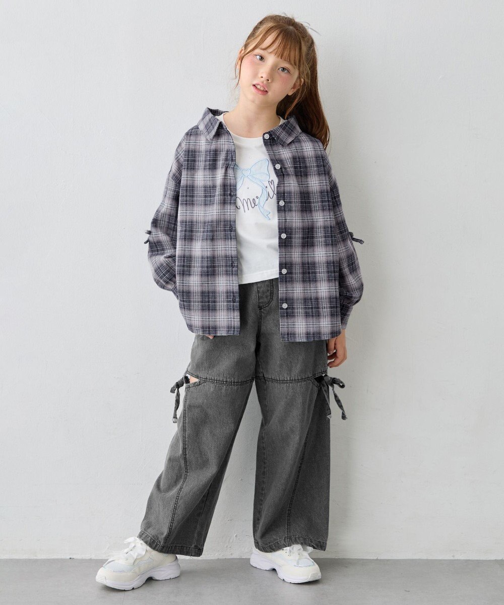 ANY KIDS サイドスリット リボンワイドデニムパンツ 