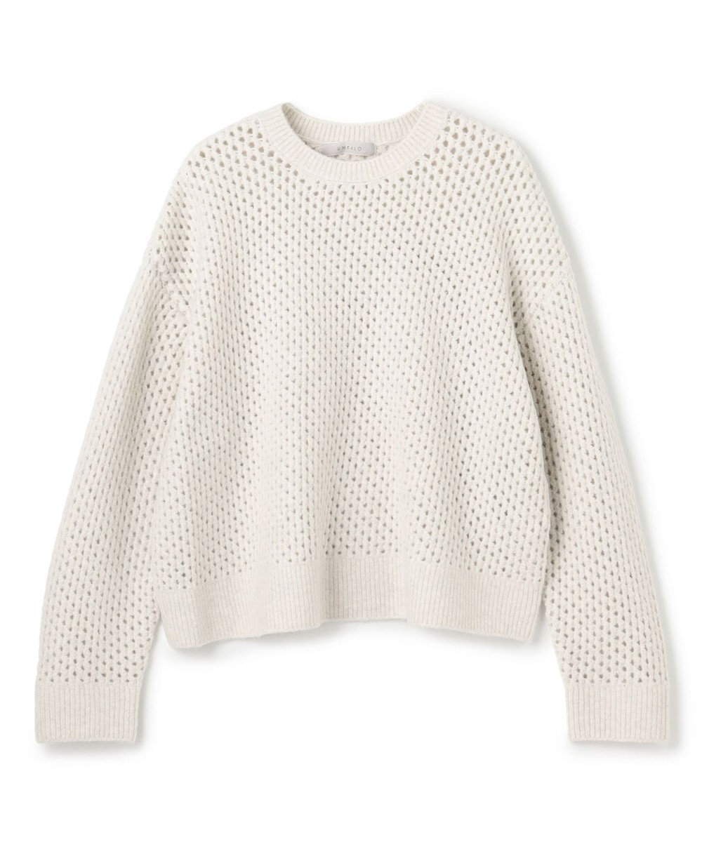 UNFILO L 【野呂佳代さん着用】ふわふわニット メッシュプルオーバー 