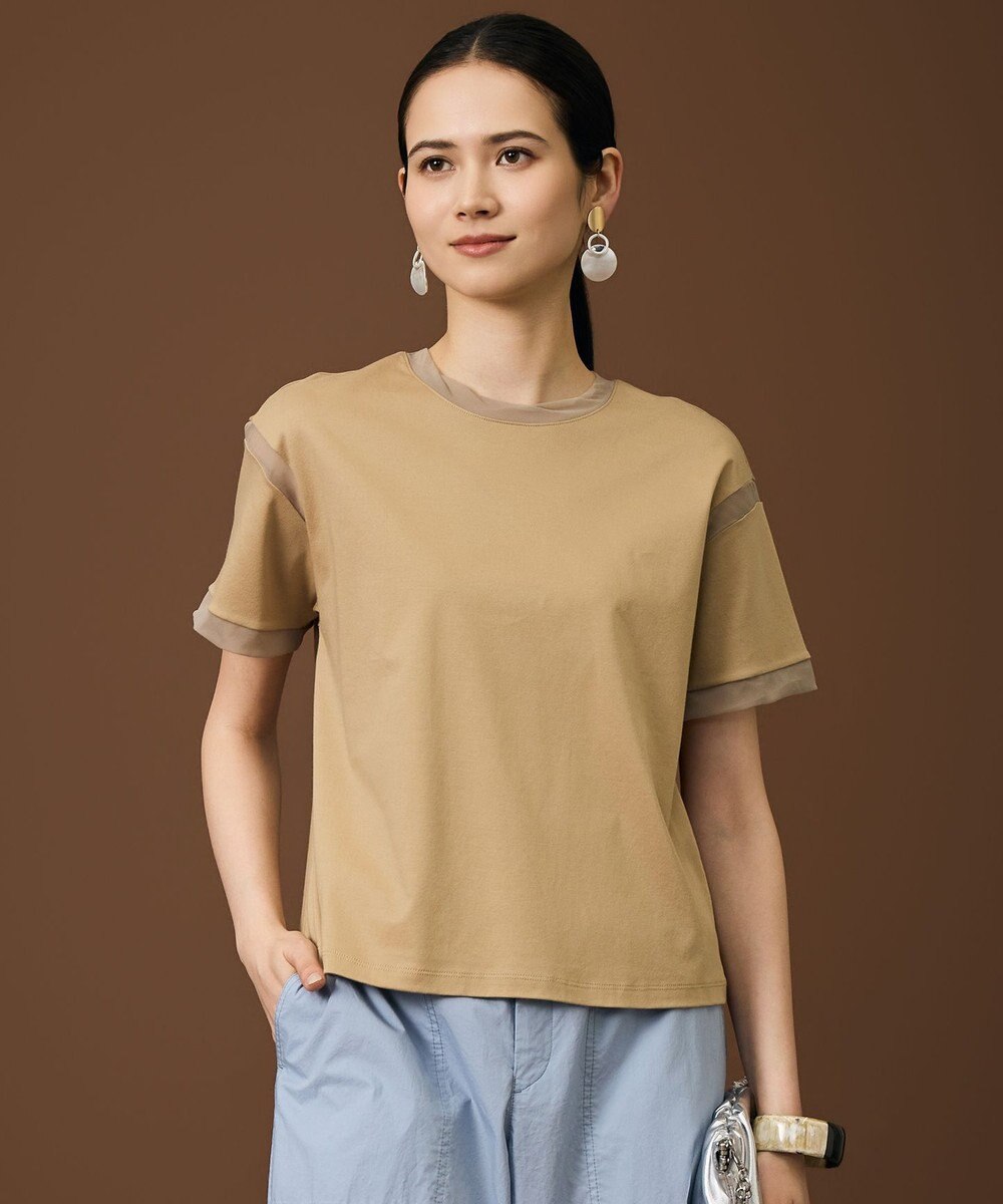 自由区 S ナチュラルコットンハイゲージシアーアクセント Tシャツ 