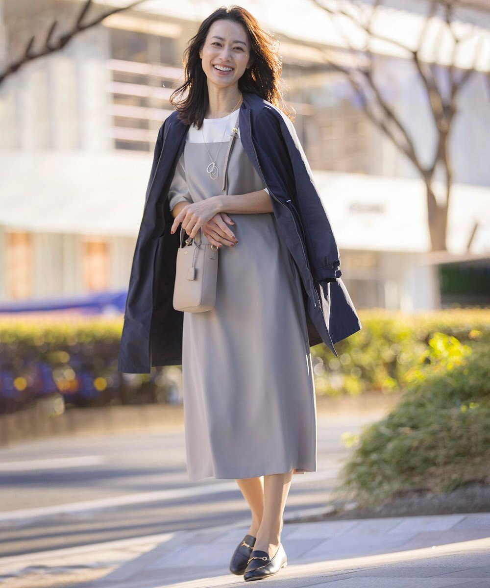 J.PRESS LADIES L 【洗える・撥水】マイクロタフタ ノーカラー ロング コート 