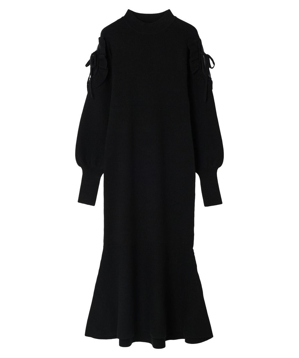 earth music&ecology 袖シアーフリルニットワンピース 