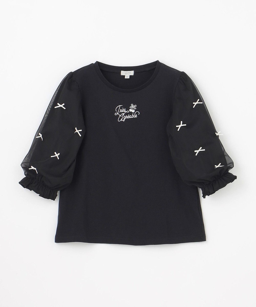 ANY KIDS リボン×チュール 七分袖Tシャツ 