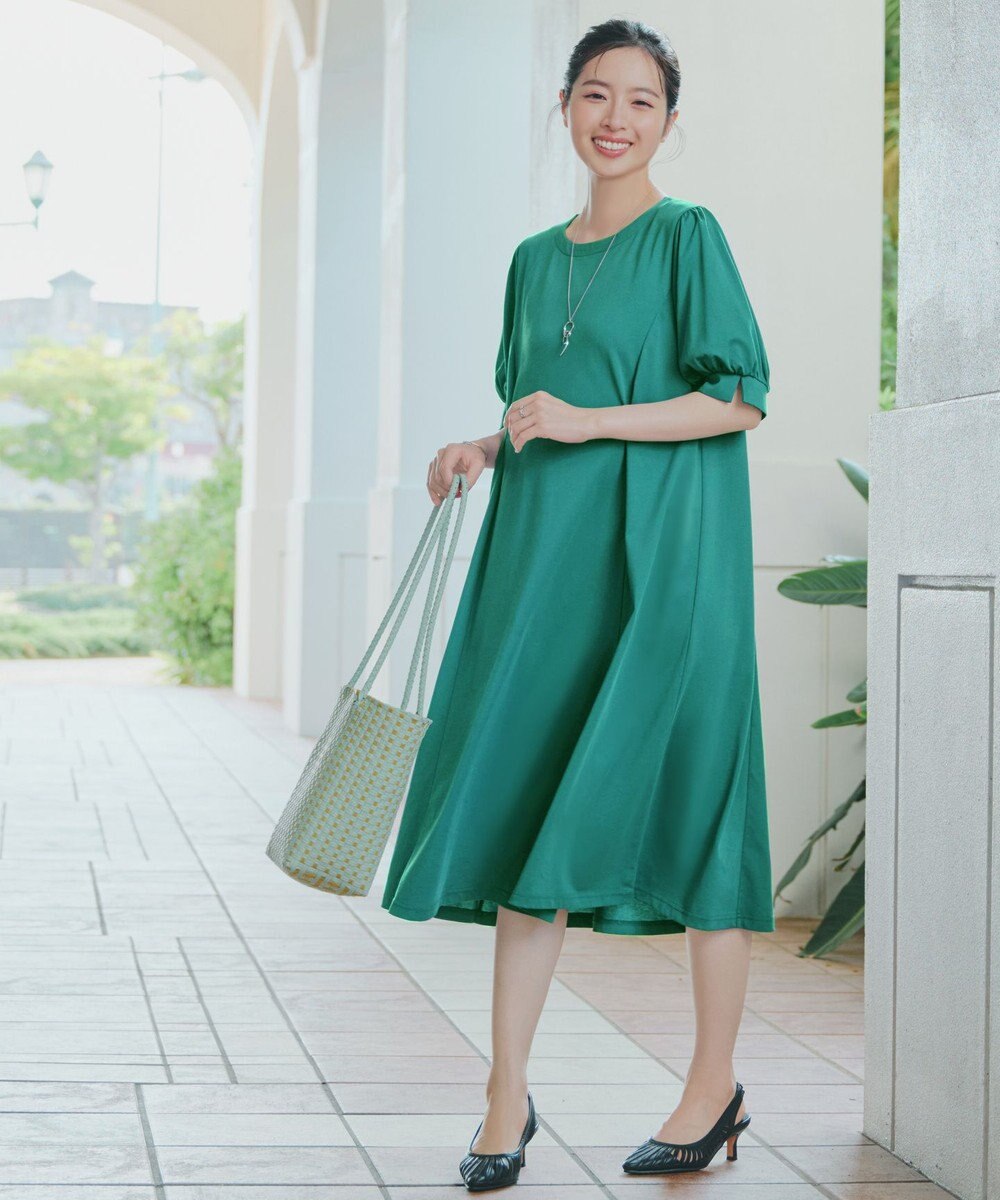 Tiaclasse 【おのののかさん着用】「サマケア」パフスリーブAラインワンピース 