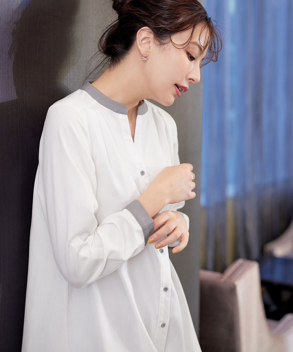 Tiaclasse 【洗える】クレリックシャツチュニックブラウス 