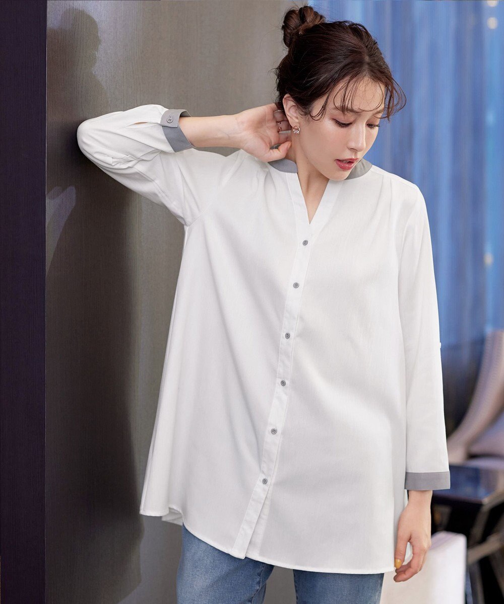 Tiaclasse 【洗える】クレリックシャツチュニックブラウス 