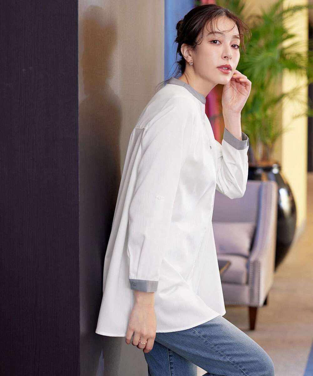 Tiaclasse 【洗える】クレリックシャツチュニックブラウス 