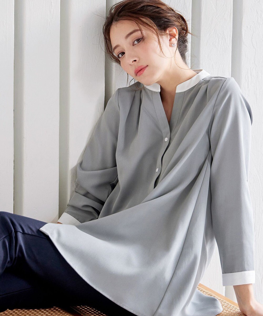 Tiaclasse 【洗える】クレリックシャツチュニックブラウス 