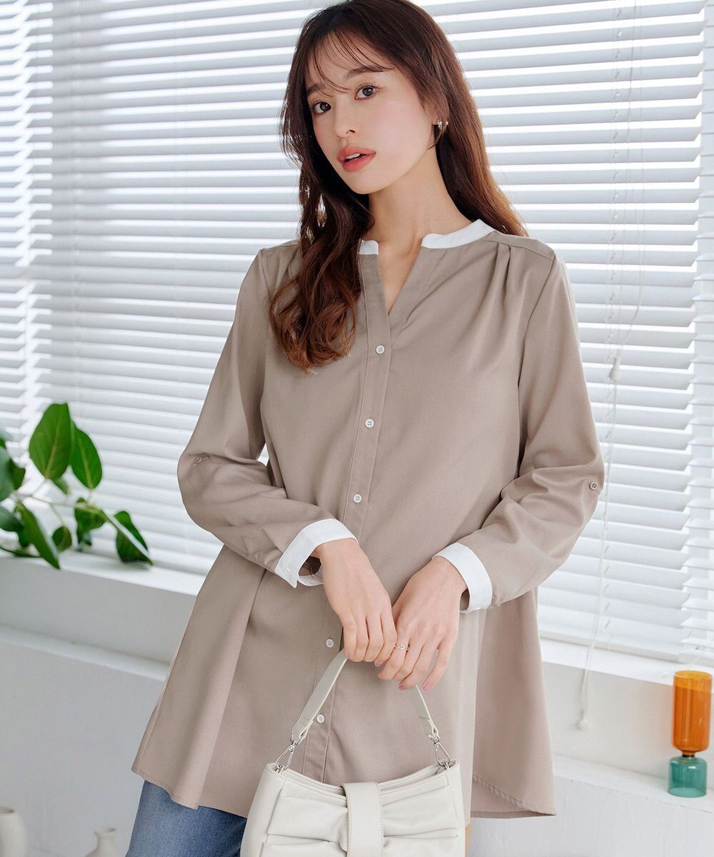 Tiaclasse 【洗える】クレリックシャツチュニックブラウス 