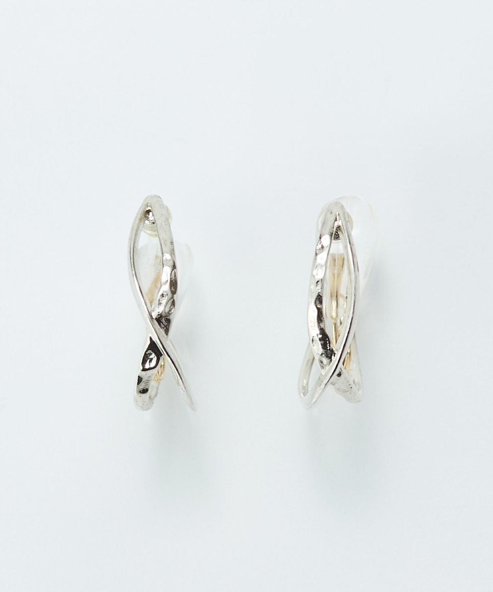 Phoebe 〈シリーズ累計販売10000点突破！〉〈痛くないシリーズ/金属アレルギー対応〉クロスフープクリスタルループフィットイヤリング　シルバー 