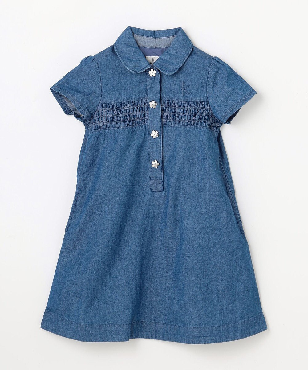 組曲 KIDS 【100㎝】 フラワーボタンデニムワンピース 