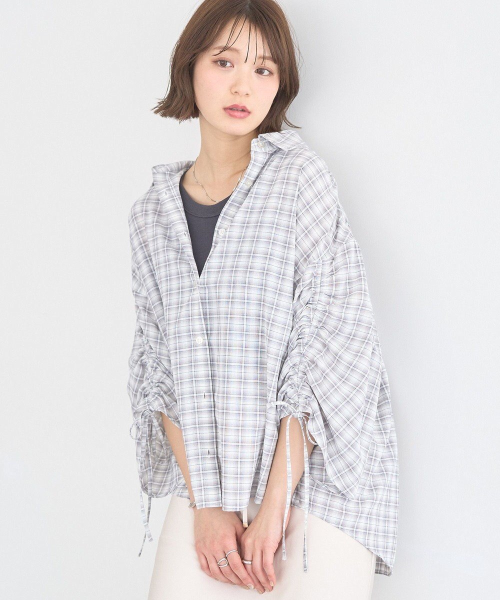 earth music&ecology シャーリングスリーブチェックシャツ 