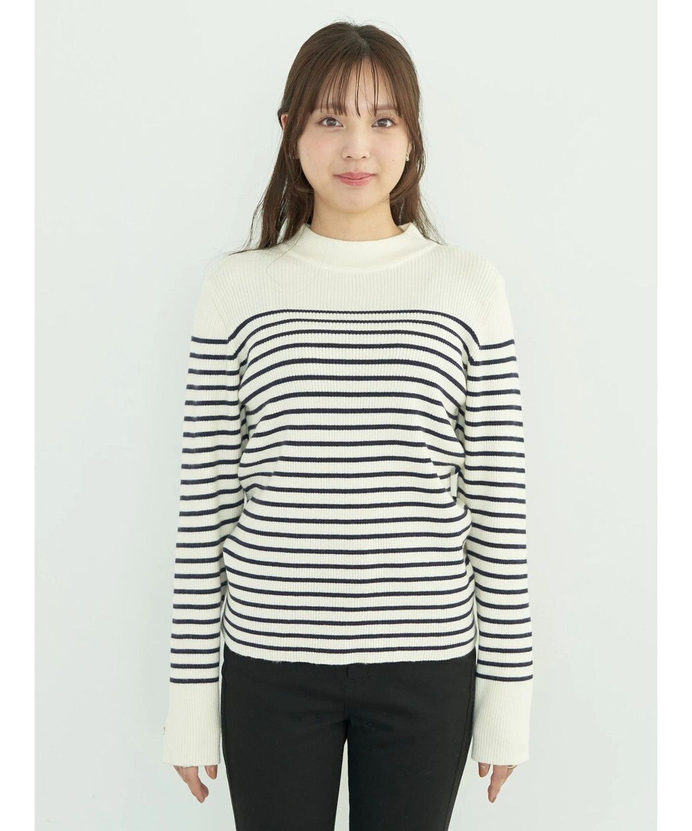 earth music&ecology ゴールド釦スリーブリブプルオーバー 