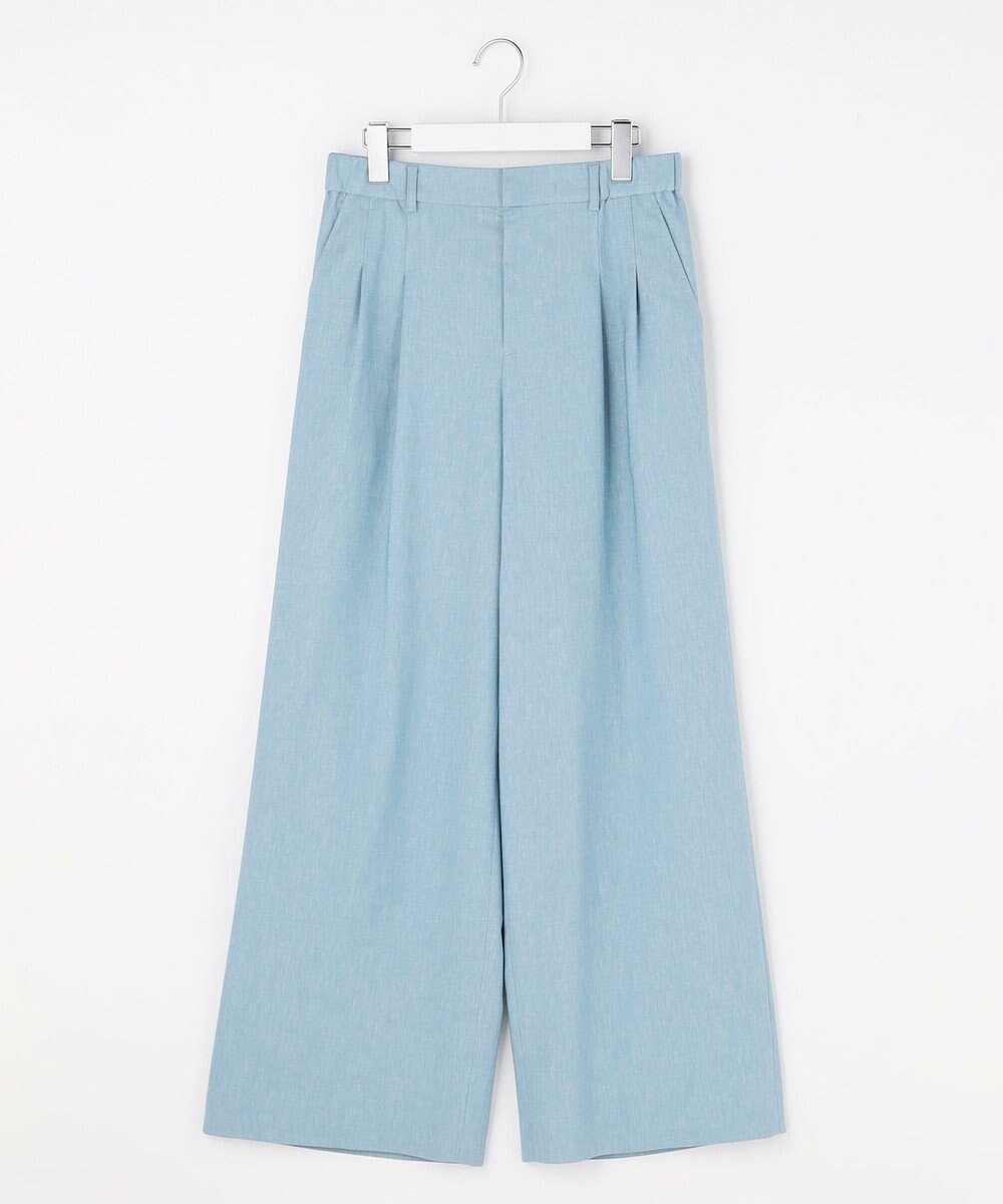 自由区 【セットアップ対応・楽チンキレイ見え】ソフトリネンダンガリーワイド パンツ 