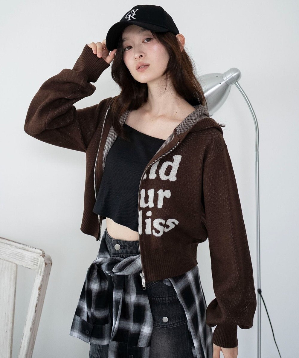 WEGO グラフィックジャガードニットZIPパーカー 