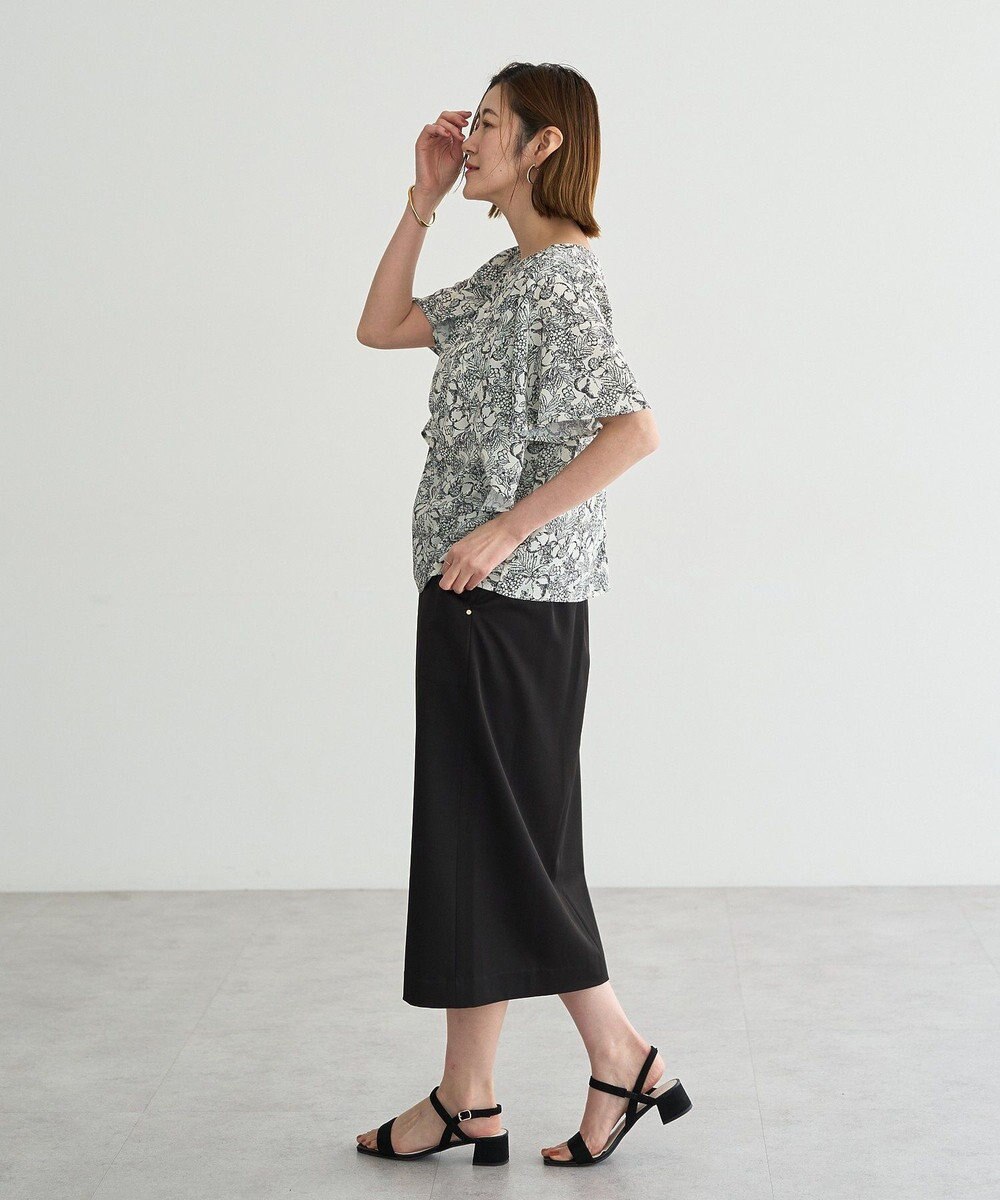 YECCA VECCA ラインフルーツ柄ラッフルブラウス 