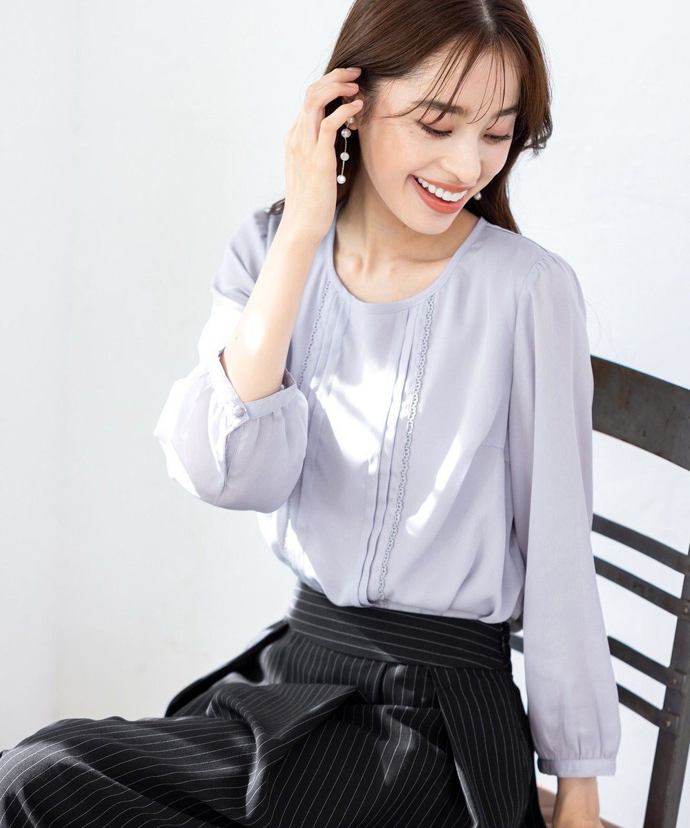 Tiaclasse 【洗える】ピンタックレースブラウス 