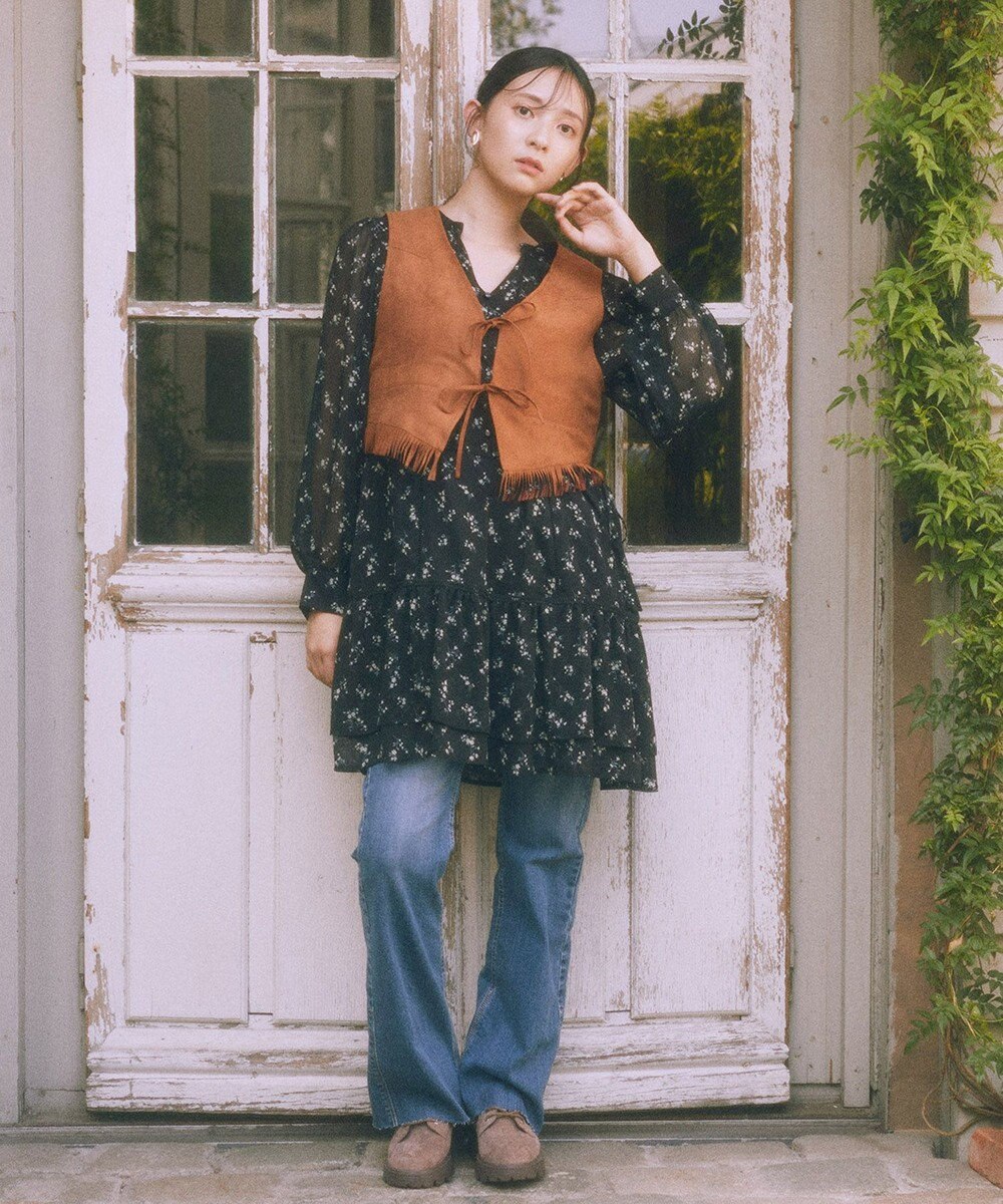 earth music&ecology スウェード調フリンジベスト 