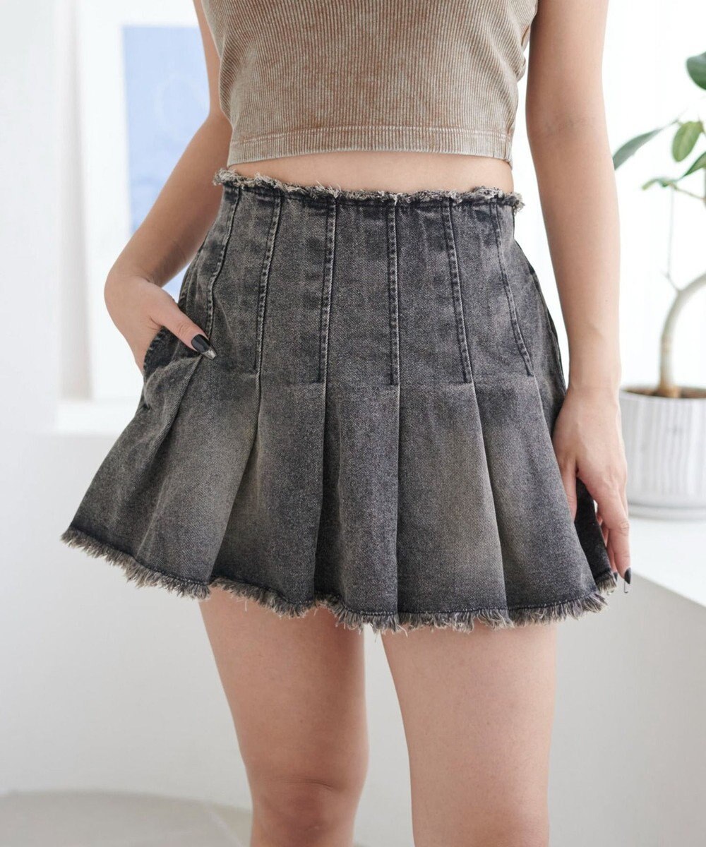 WEGO ヴィンテージウォッシュデニムプリーツスカパン 