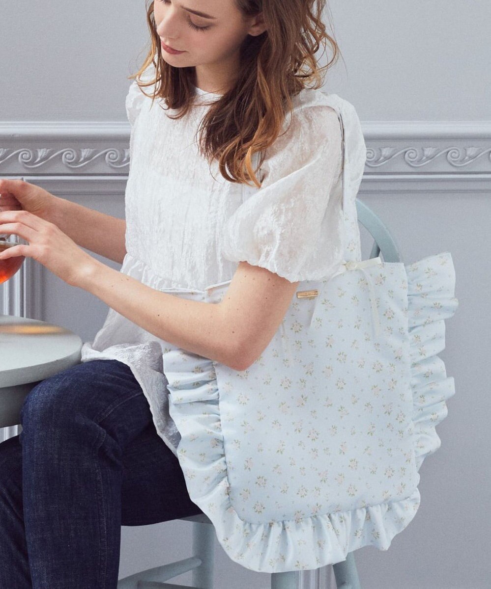 Maison de FLEUR ローズプリントフリルトートバッグ 
