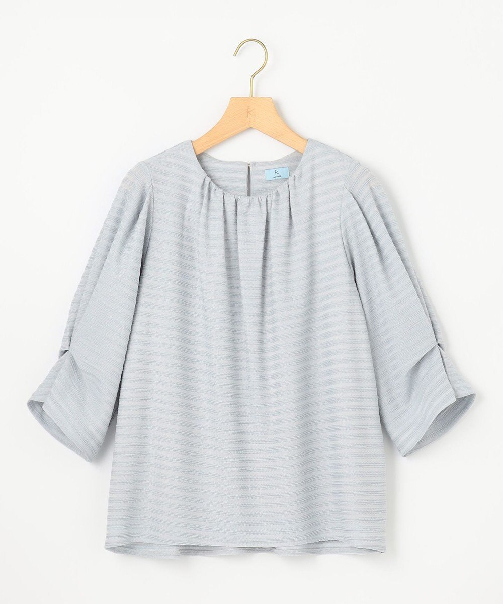 組曲 L 【WEB限定】ボーダージャガード タック袖ブラウス 