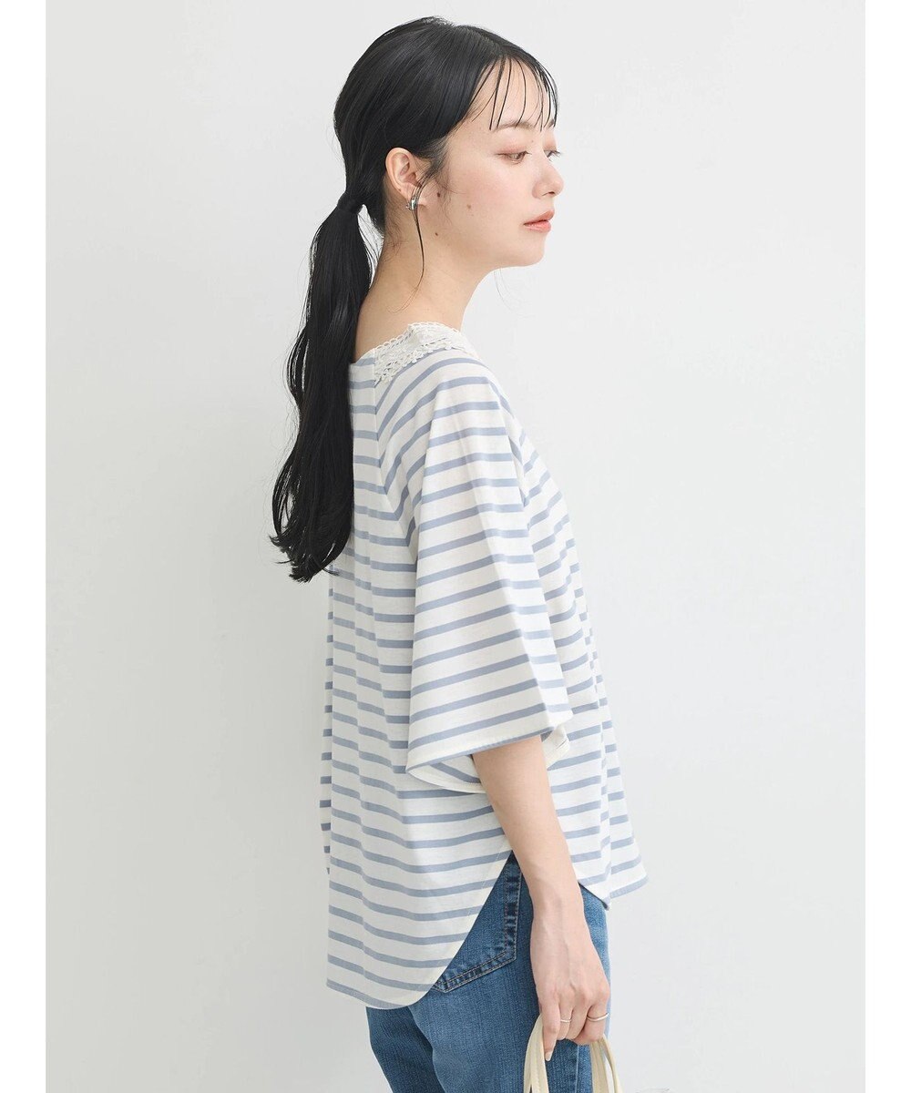 earth music&ecology 襟レースボーダーポンチョ 