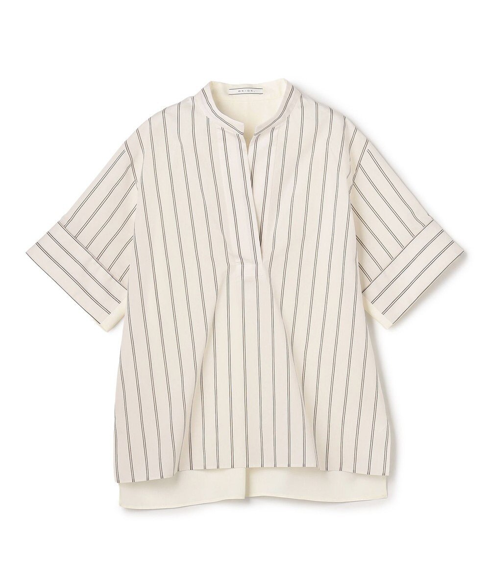 BEIGE， QUARTZ / 異素材コンビ ストライプシャツ 