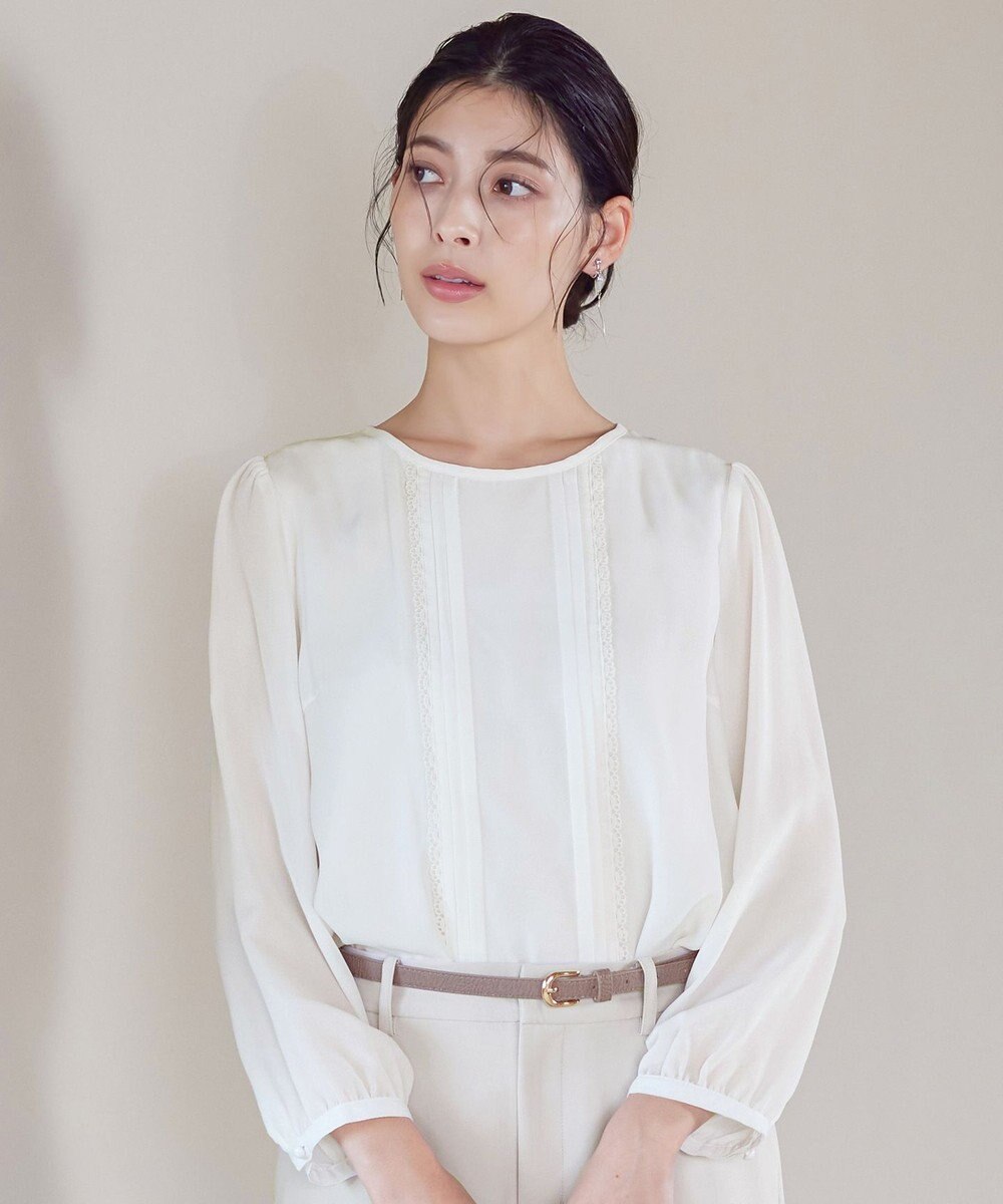 Tiaclasse 【洗える】ピンタックレースブラウス 