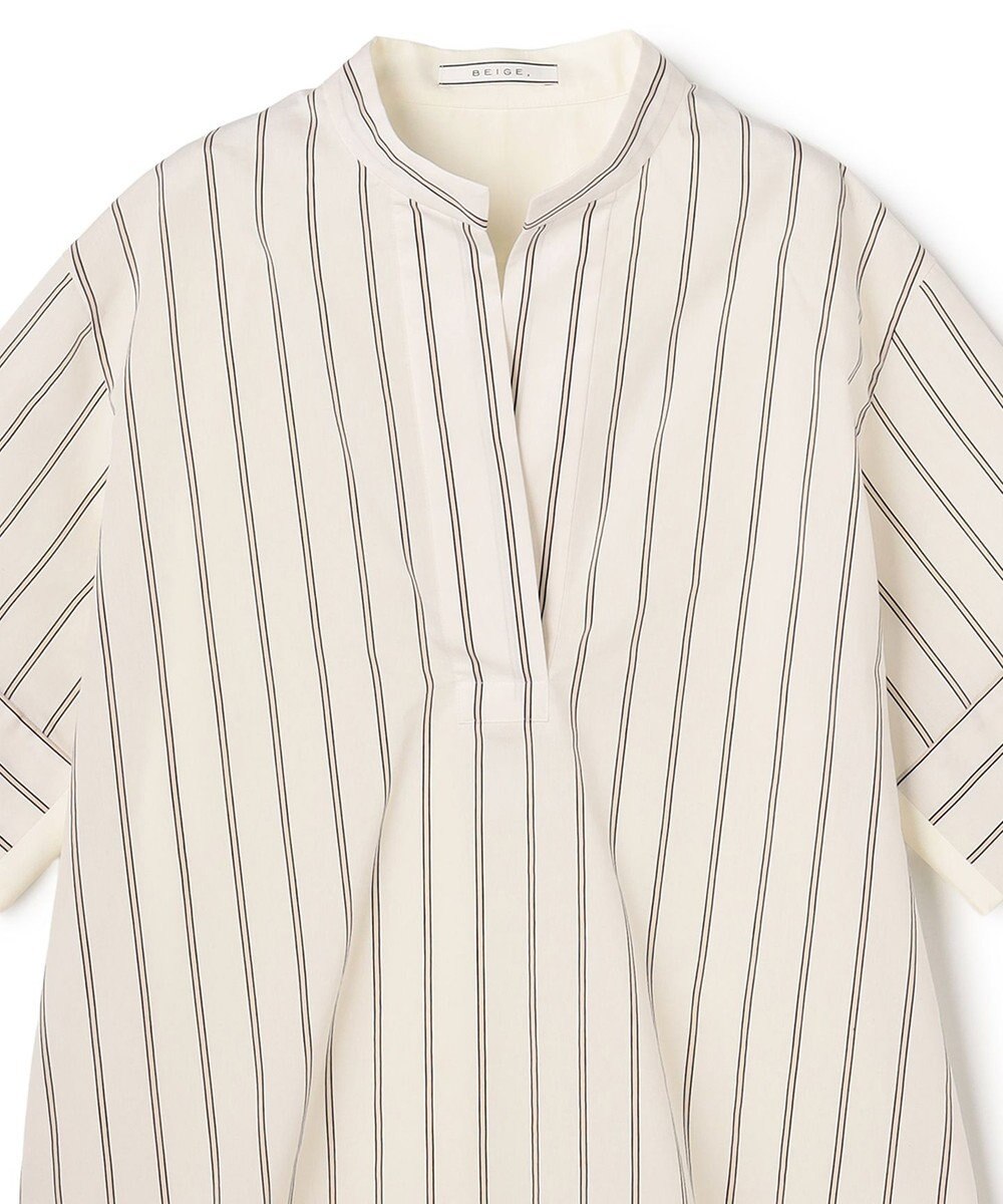 BEIGE， QUARTZ / 異素材コンビ ストライプシャツ 