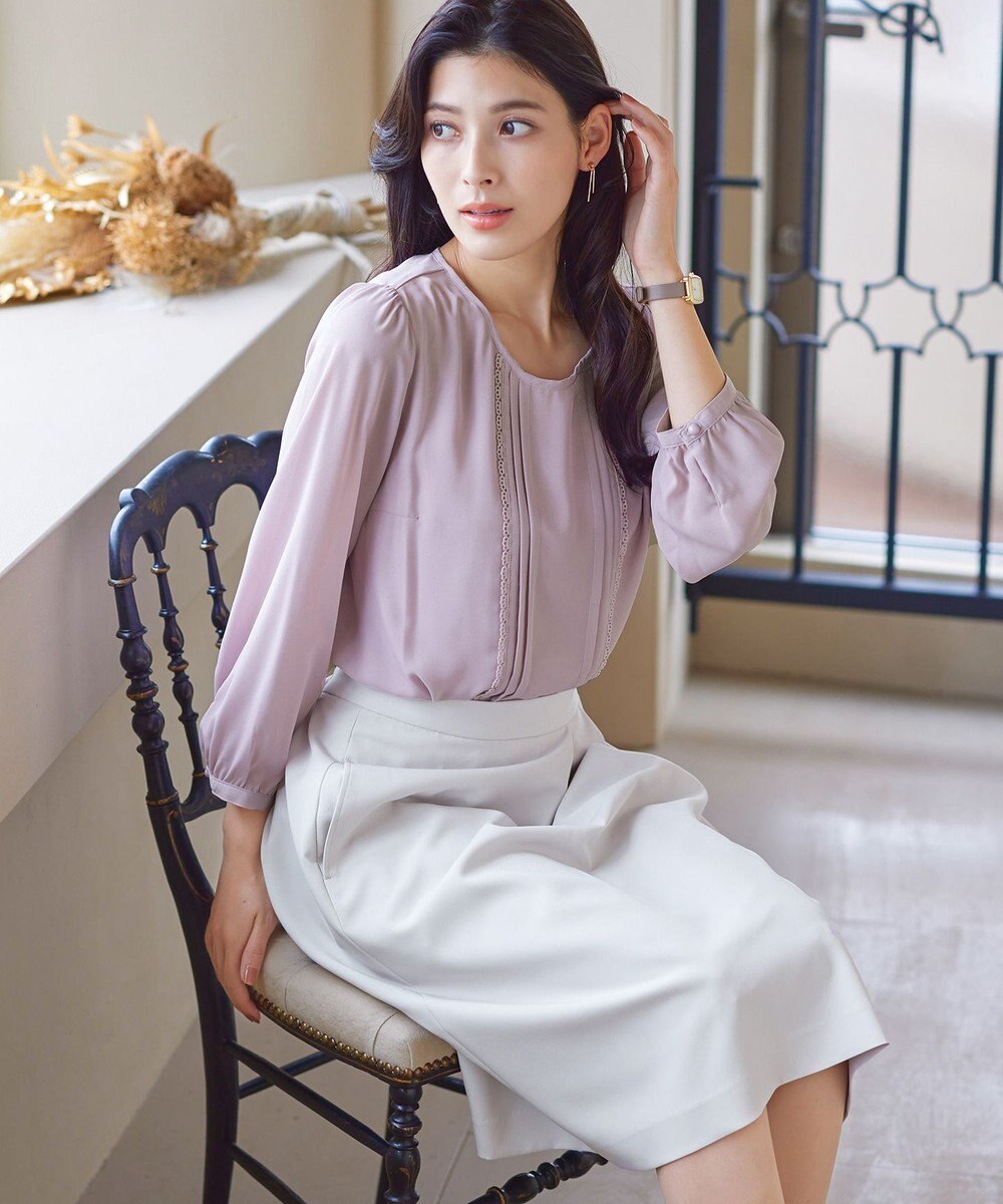 Tiaclasse 【洗える】ピンタックレースブラウス 