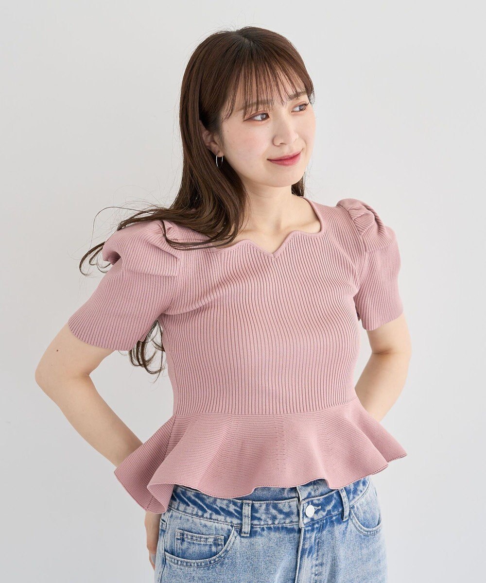 Green Parks ・ｓｗｉｎｇ　ｂｙ　ハートネックペプラムニット 