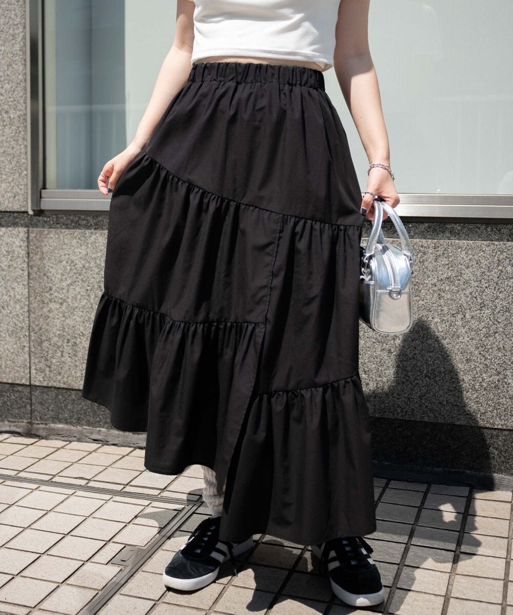 WEGO 【ウエストゴム】ランダムフリルロングスカート 