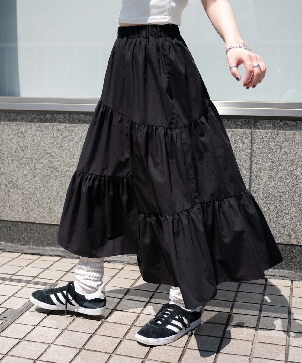 WEGO 【ウエストゴム】ランダムフリルロングスカート 