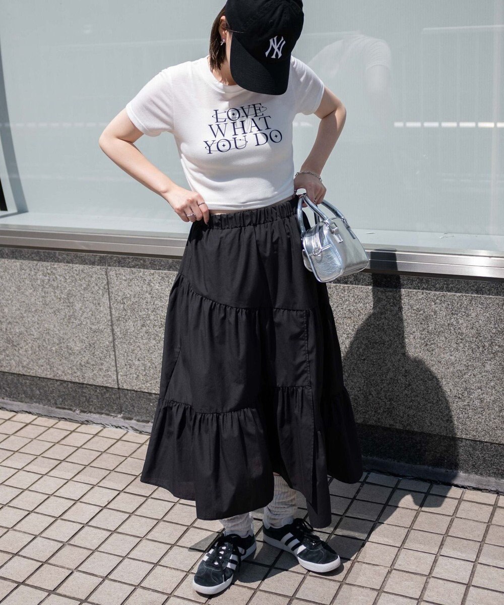 WEGO 【ウエストゴム】ランダムフリルロングスカート 