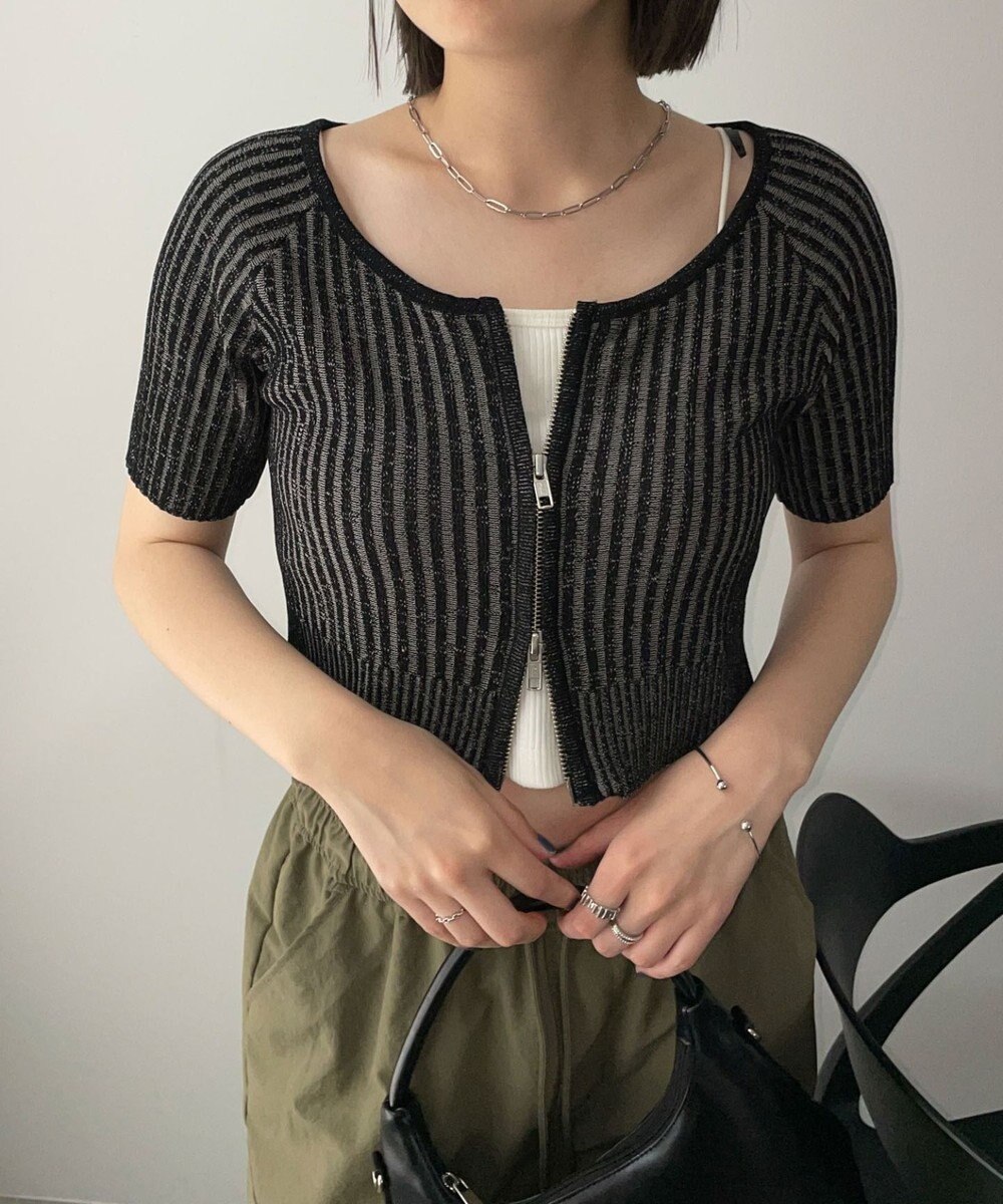 WEGO ダブルジップオフショルニットトップス 