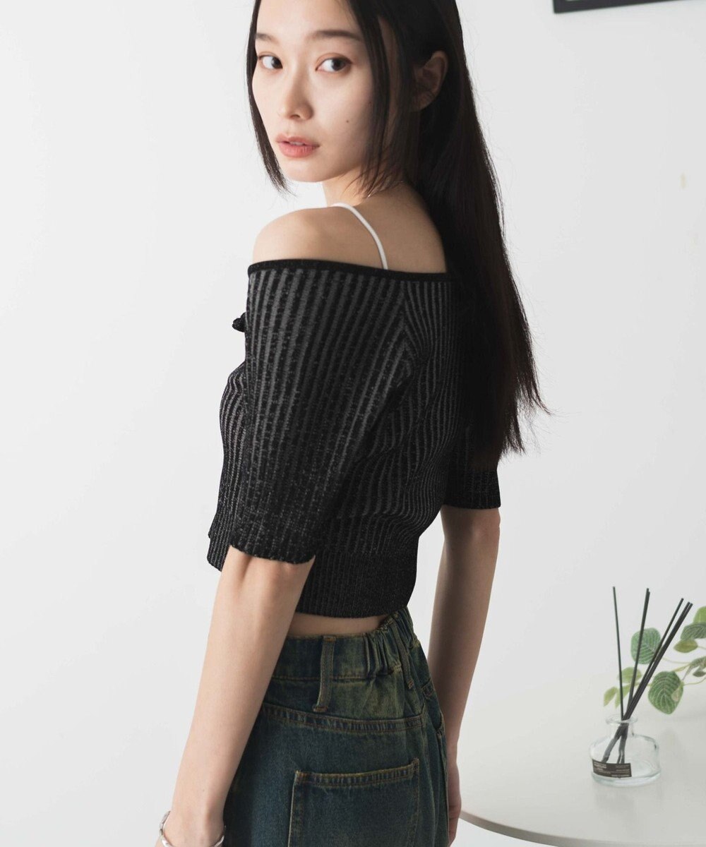 WEGO ダブルジップオフショルニットトップス 