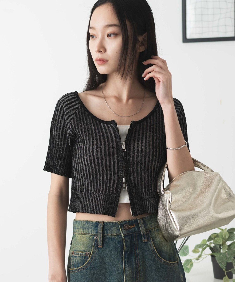 WEGO ダブルジップオフショルニットトップス 