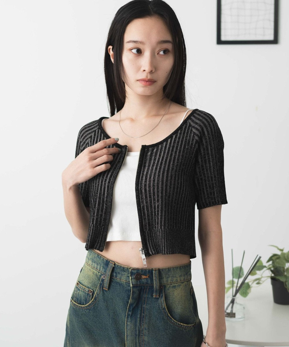 WEGO ダブルジップオフショルニットトップス 