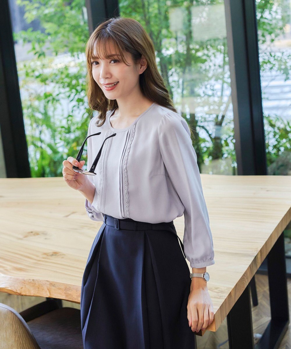 Tiaclasse 【洗える】ピンタックレースブラウス 