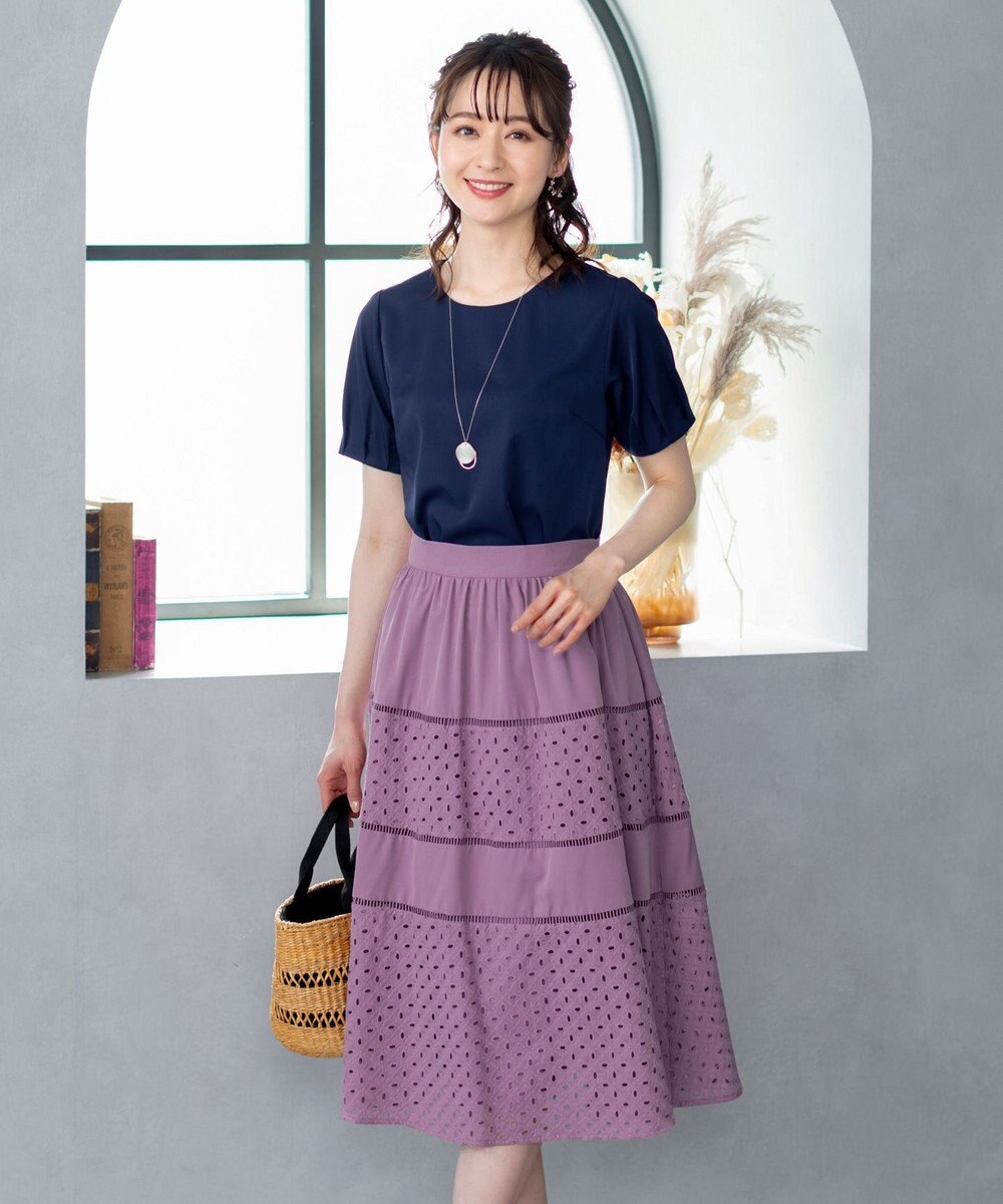 Tiaclasse L 【新色追加・洗える】幅広く活躍が期待できるレース切替スカート 