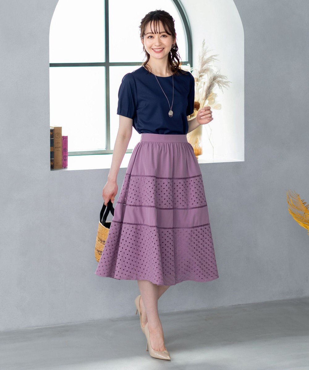 Tiaclasse L 【新色追加・洗える】幅広く活躍が期待できるレース切替スカート 