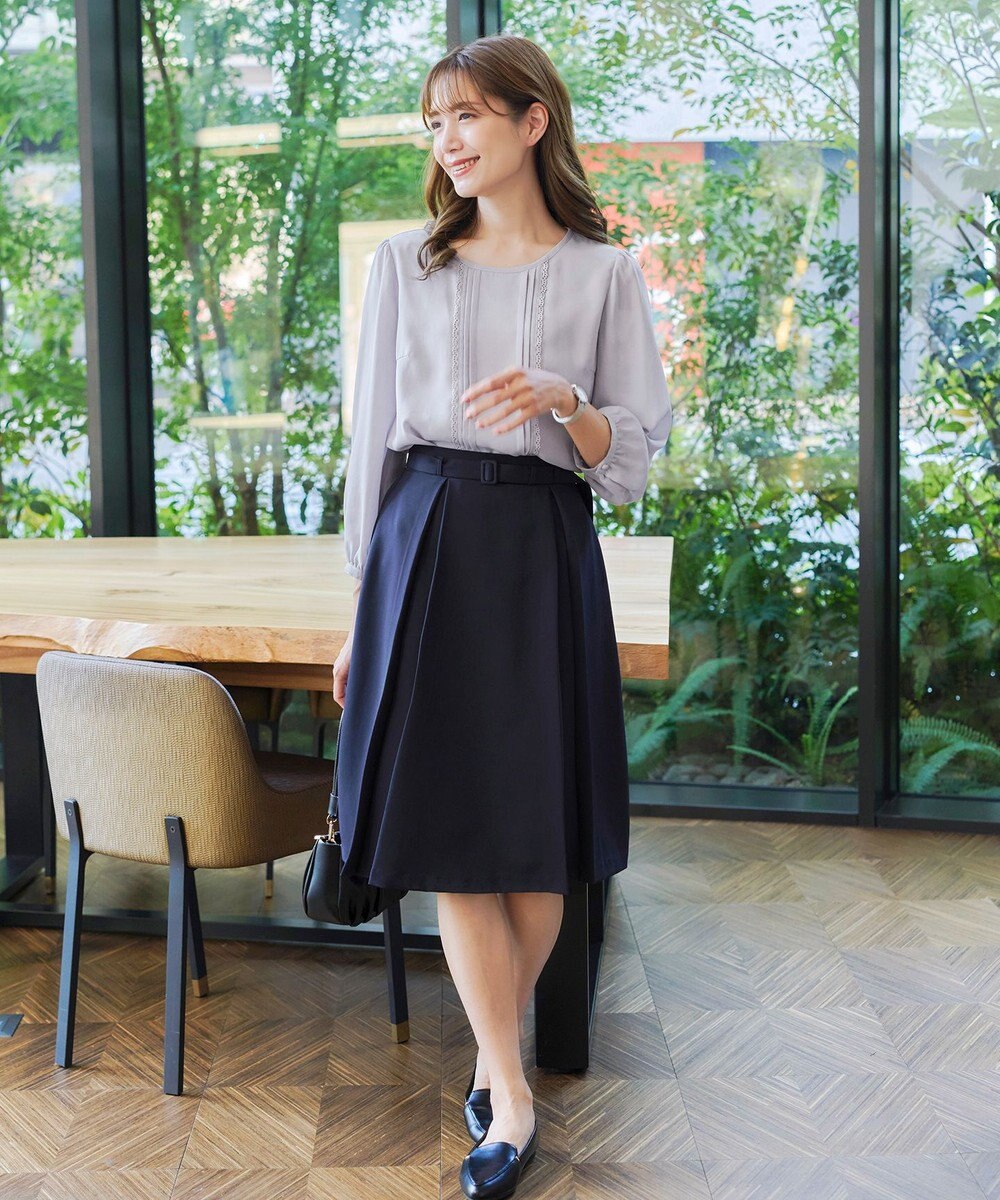 Tiaclasse 【洗える】ピンタックレースブラウス 